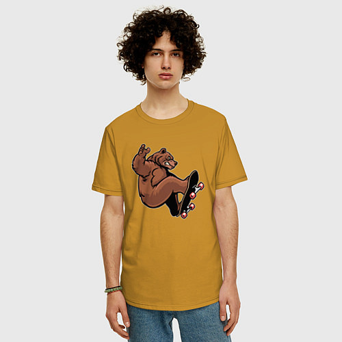 Мужская футболка оверсайз Мишка скейтер / Горчичный – фото 3