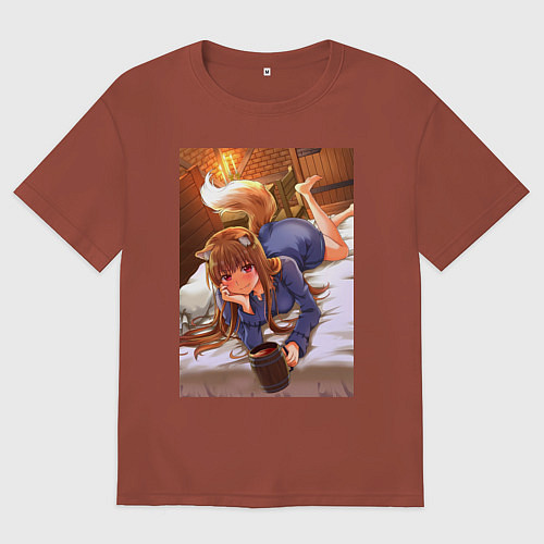 Мужская футболка оверсайз Волчица и пряности Холо с кружкой / Кирпичный – фото 1