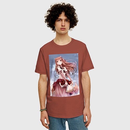 Мужская футболка оверсайз Волчица и пряности арт Холо / Кирпичный – фото 3