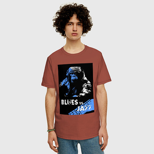 Мужская футболка оверсайз Блюз против джаза / Кирпичный – фото 3