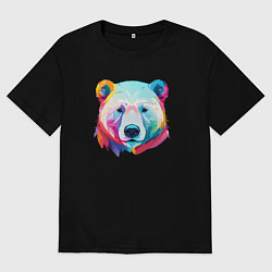 Футболка оверсайз мужская Яркий портрет белого медведя, цвет: черный