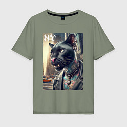 Мужская футболка оверсайз Cool dude panther from New York - ai art