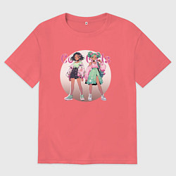 Футболка оверсайз мужская Крутые девочки на подиуме, цвет: коралловый