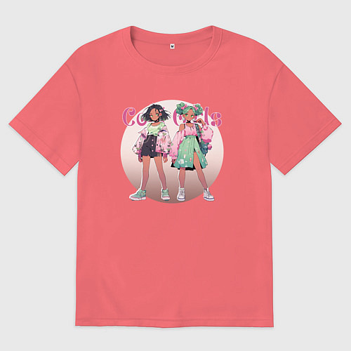 Мужская футболка оверсайз Крутые девочки на подиуме / Коралловый – фото 1