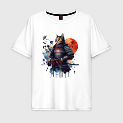 Футболка оверсайз мужская Cat samurai - bushido ai art, цвет: белый