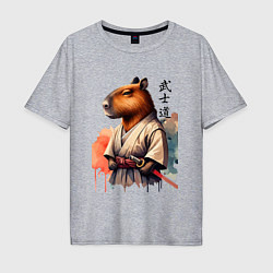 Футболка оверсайз мужская Capybara samurai - ai art fantasy, цвет: меланж