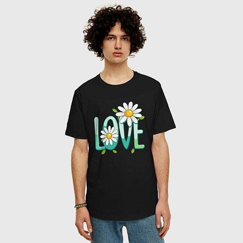 Мужская футболка оверсайз Любовь и ромашки / Черный – фото 3