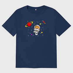 Футболка оверсайз мужская Лисенок в космосе, цвет: тёмно-синий