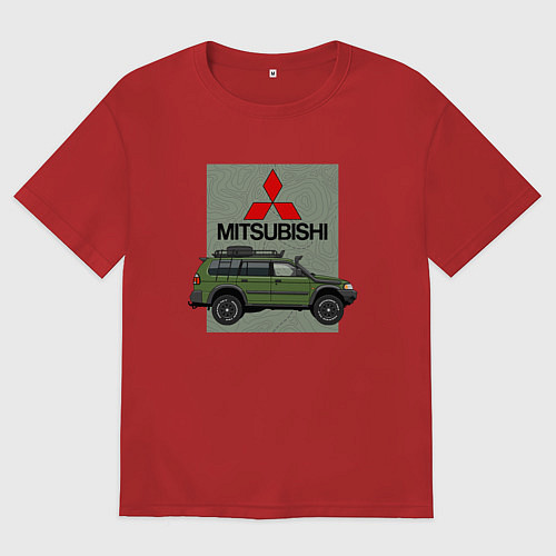 Мужская футболка оверсайз Mitsubishi Sport g1 на фоне карты / Красный – фото 1