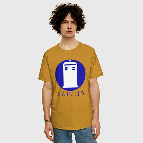 Мужская футболка оверсайз Blue tardis / Горчичный – фото 3
