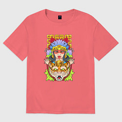 Футболка оверсайз мужская Принцесса ягуар, цвет: коралловый