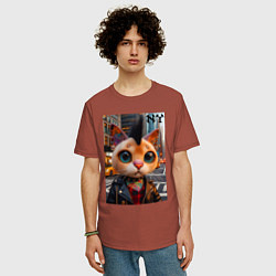 Футболка оверсайз мужская Глазастый котёнок панк из Нью-Йорка - нейросеть, цвет: кирпичный — фото 2