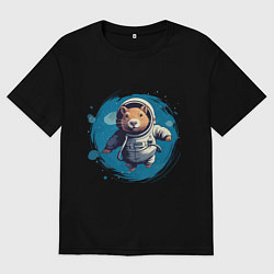 Футболка оверсайз мужская Капибара в скафандре, цвет: черный