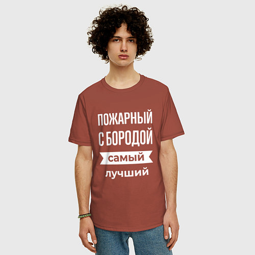Мужская футболка оверсайз Пожарный с бородой / Кирпичный – фото 3