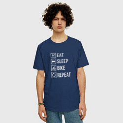 Футболка оверсайз мужская Eat sleep bike repeat, цвет: тёмно-синий — фото 2