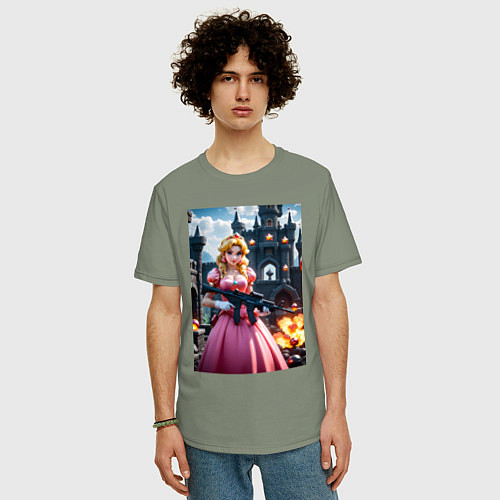 Мужская футболка оверсайз Принцесса Пич с автоматом / Авокадо – фото 3