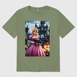 Футболка оверсайз мужская Принцесса Пич с автоматом, цвет: авокадо