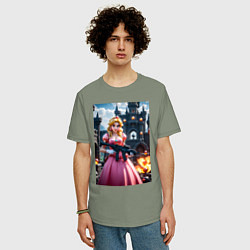 Футболка оверсайз мужская Принцесса Пич с автоматом, цвет: авокадо — фото 2