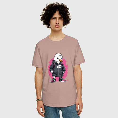 Мужская футболка оверсайз Утенок в кроссовках / Пыльно-розовый – фото 3