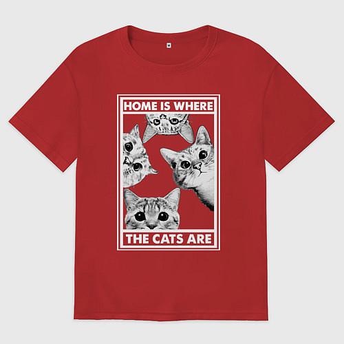 Мужская футболка оверсайз Home is where the cats are / Красный – фото 1