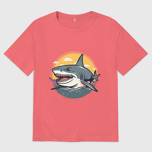 Мужская футболка оверсайз Акула в кругу / Коралловый – фото 1
