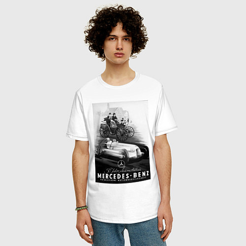 Мужская футболка оверсайз Mercedes benz раритетный / Белый – фото 3