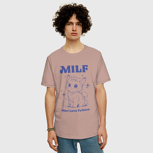 Мужская футболка оверсайз Milf милфа / Пыльно-розовый – фото 3