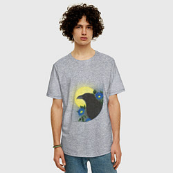 Футболка оверсайз мужская Чёрный ворон на ветке под луной, цвет: меланж — фото 2
