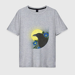 Футболка оверсайз мужская Чёрный ворон на ветке под луной, цвет: меланж