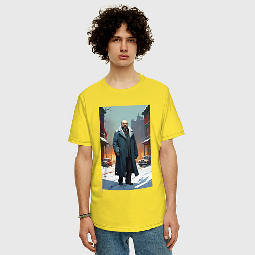 Мужская футболка оверсайз Ленин зимой без охраны - нейросеть / Желтый – фото 3