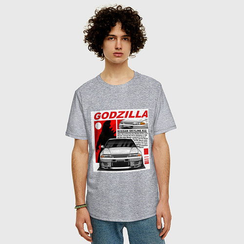 Мужская футболка оверсайз Nissan Skyline / Меланж – фото 3
