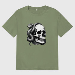 Футболка оверсайз мужская Змея и череп, цвет: авокадо