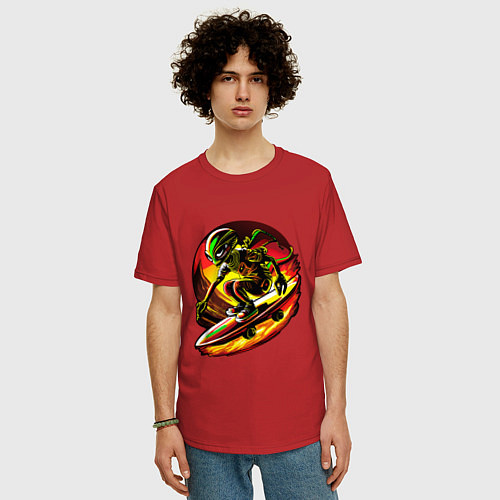 Мужская футболка оверсайз Космический скейтер / Красный – фото 3