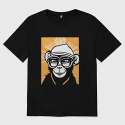 Футболка оверсайз мужская Обезьяна и очки, цвет: черный