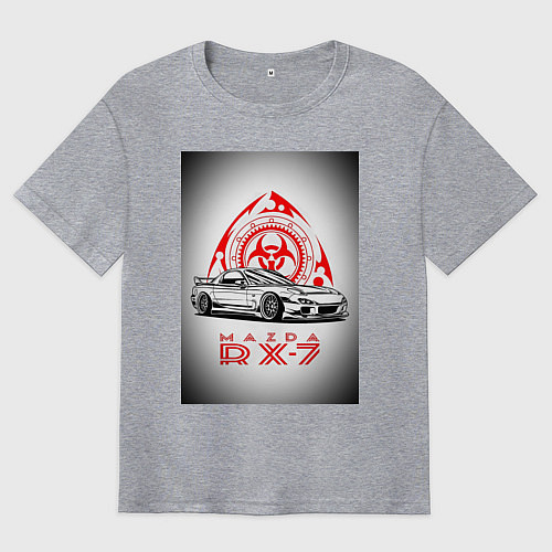 Мужская футболка оверсайз Mazda rx-7 автомобиль / Меланж – фото 1