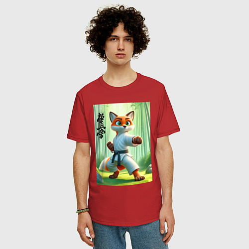 Мужская футболка оверсайз Kyokushin karate - fox / Красный – фото 3