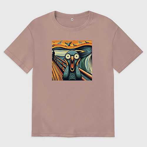 Мужская футболка оверсайз Голубь пародия на крик Мунка / Пыльно-розовый – фото 1