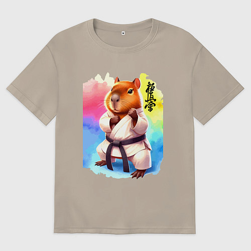Мужская футболка оверсайз Кёкусинкай карате - капибара / Миндальный – фото 1