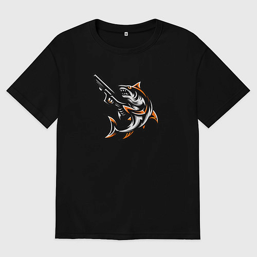 Мужская футболка оверсайз Акула с пистолетом / Черный – фото 1