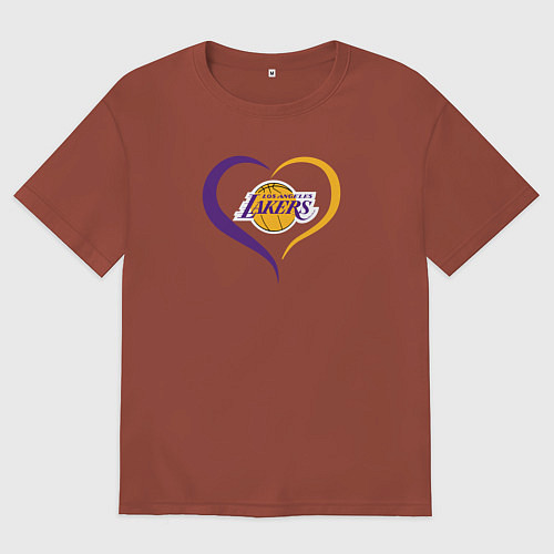 Мужская футболка оверсайз LA Lakers в сердце / Кирпичный – фото 1