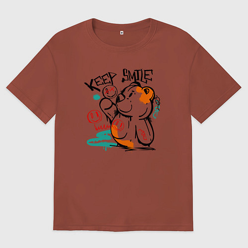 Мужская футболка оверсайз Продолжай улыбаться / Кирпичный – фото 1