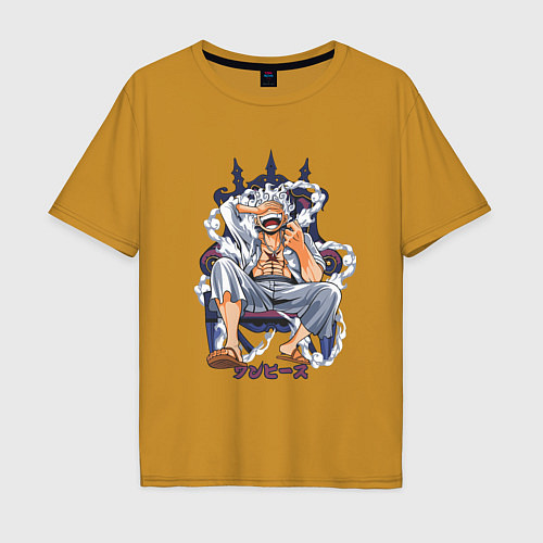 Мужская футболка оверсайз One piece дым smoke / Горчичный – фото 1