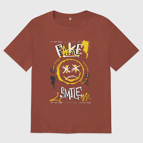 Мужская футболка оверсайз Фальшивая улыбка / Кирпичный – фото 1