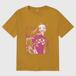 Футболка оверсайз мужская Клинок рассекающий демонов милая Незуко в розовом, цвет: горчичный