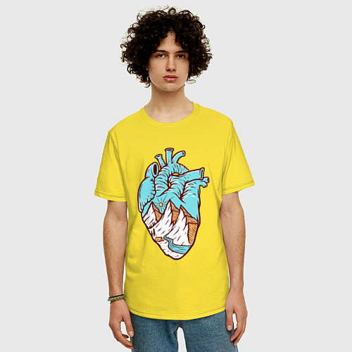 Мужская футболка оверсайз Сердце и горы / Желтый – фото 3