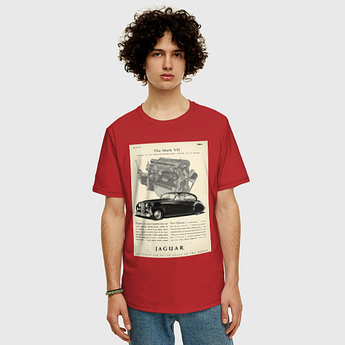 Мужская футболка оверсайз Jaguar авто / Красный – фото 3