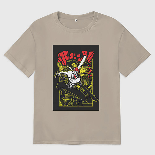 Мужская футболка оверсайз Человек-бензопила Денджи воплощение демона / Миндальный – фото 1