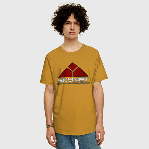 Мужская футболка оверсайз Skynet - cyberdyne / Горчичный – фото 3