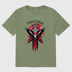 Футболка оверсайз мужская Вороны воины и символика воина - молот тора, цвет: авокадо