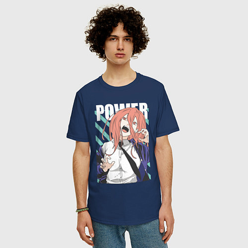 Мужская футболка оверсайз Человек-бензопила Пауэр Power / Тёмно-синий – фото 3